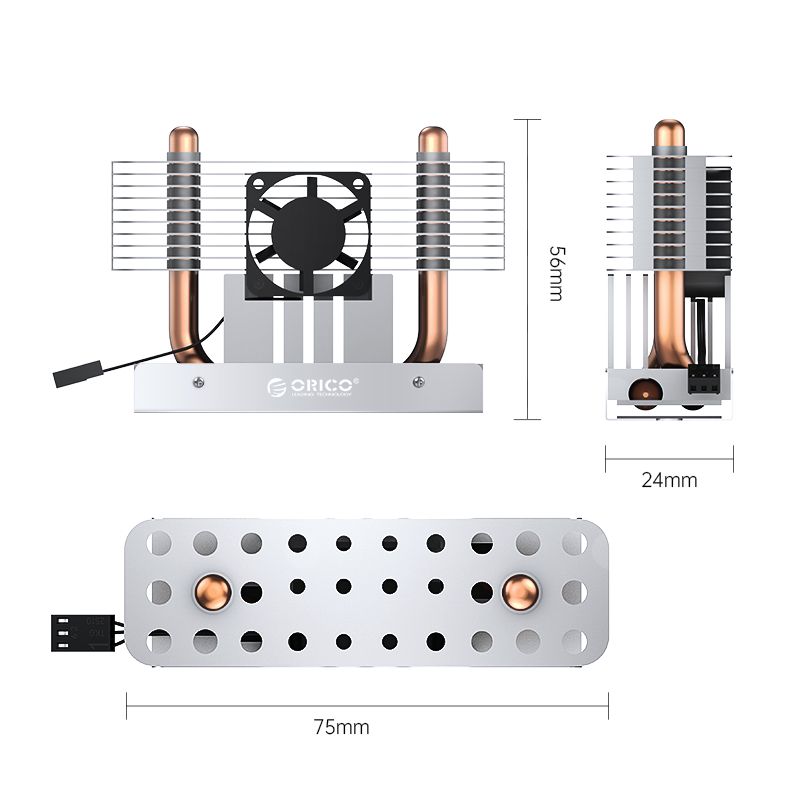 Tản nhiệt M.2 SSD dùng cho SSD M.2 NVME/Sata 2280 ORICO M2HS8-FAN - Hàng Chính Hãng