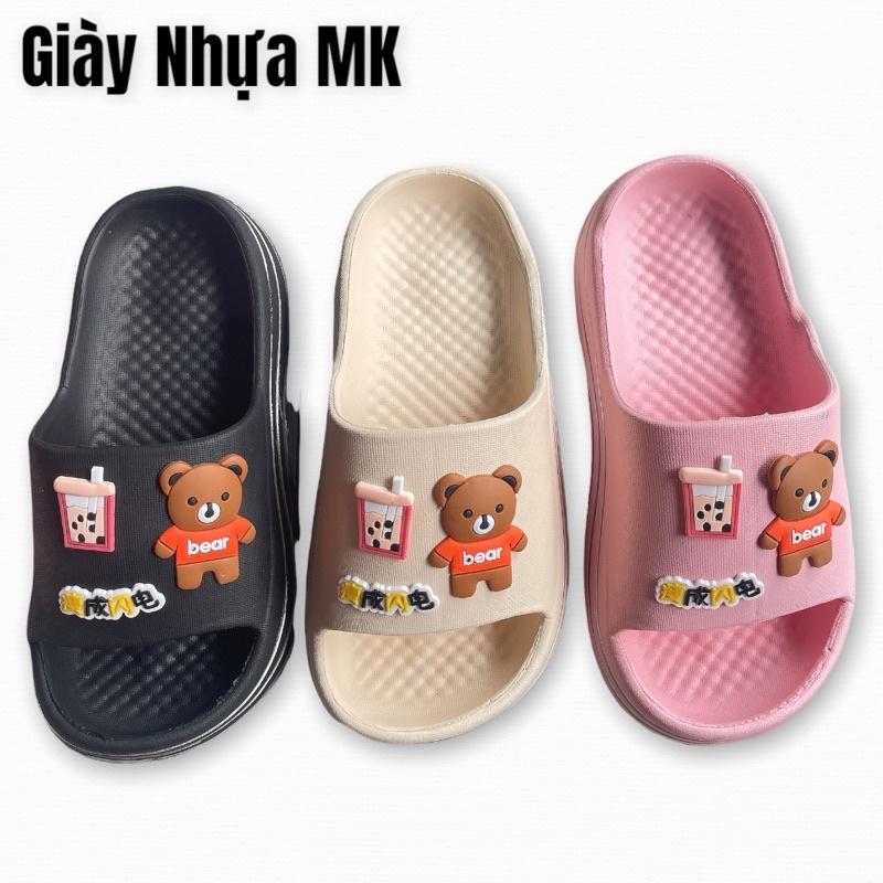 Dép Bánh Mì Gợn Sóng Đính Sticker Gấu Trà Sữa Siêu Nhẹ Tăng Chiều Cao 5cm - DL163