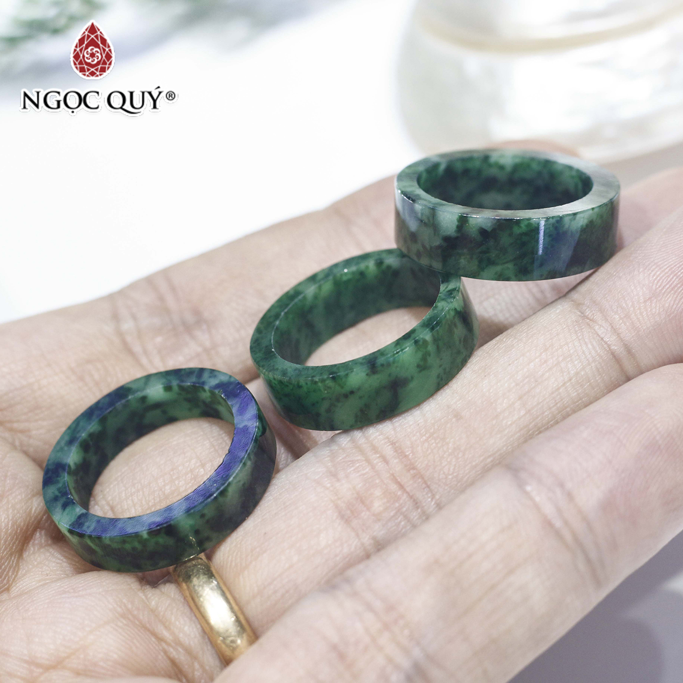 Nhẫn cẩm thạch sơn thủy bản vuông mệnh hỏa, mộc - Ngọc Quý Gemstones