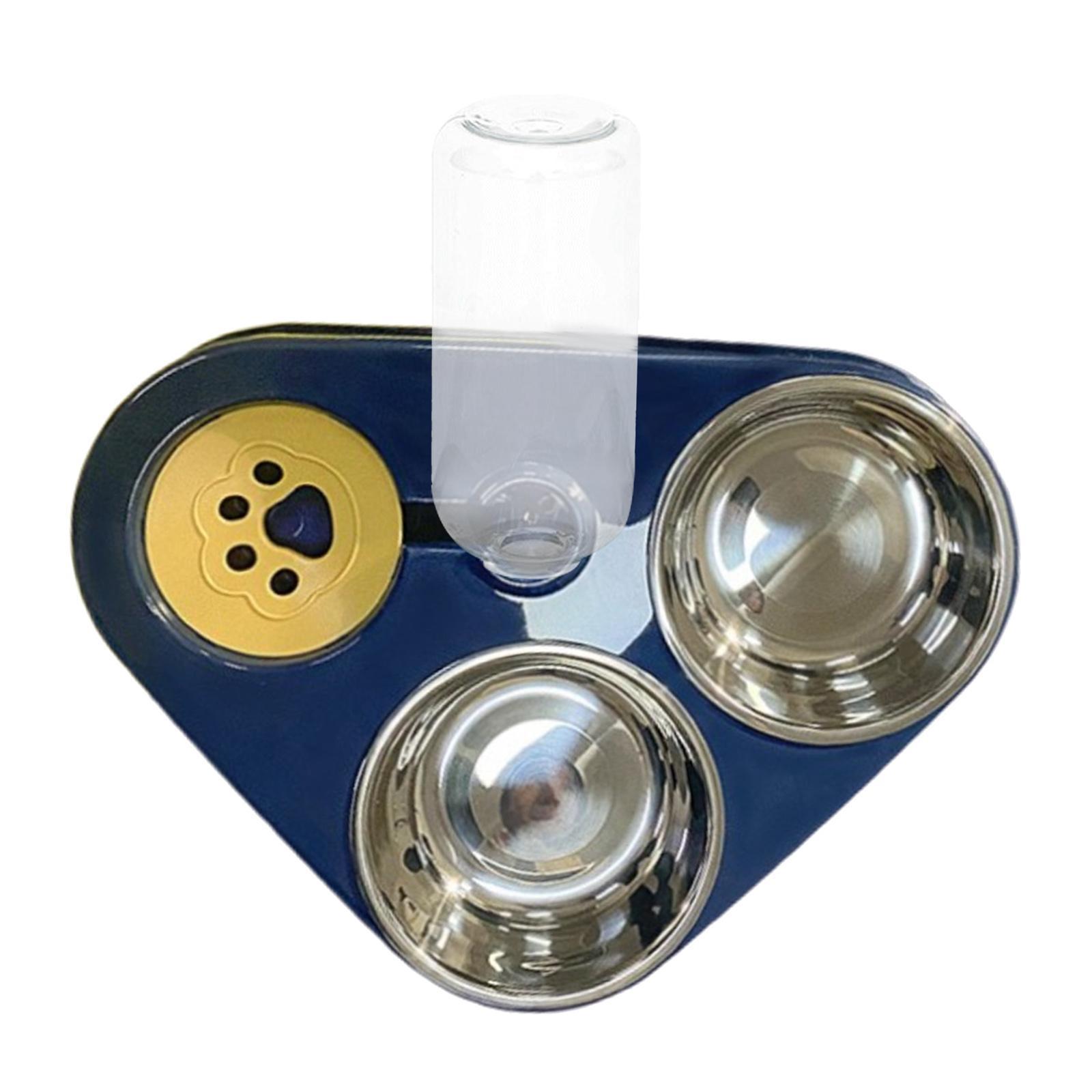 Automatic Water Dispenser & Food Bowl Set Stainless Steel Bowl Dark Blue