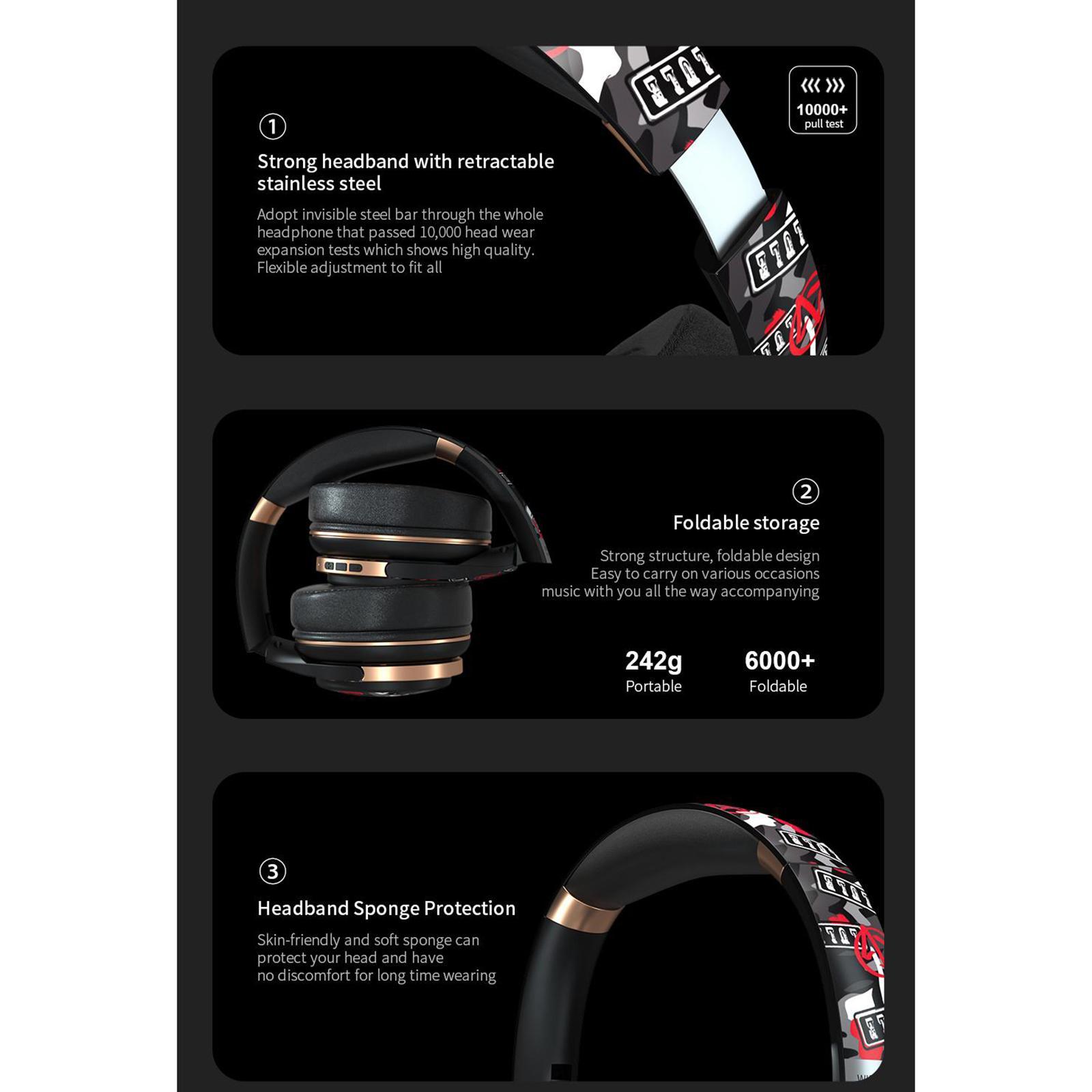 Bluetooth Headphones Over Ear Foldable Built-in Mic Soft Earmuffs