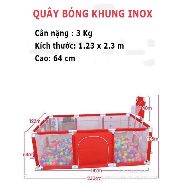 Quây Cũi Kiêm Nhà Bóng Khung Inox Cho Bé - Quây Bóng Cho Bé Hình Chữ Nhật Có Ném Bóng Rổ - Hàng nhập khẩu - Chính hãng.