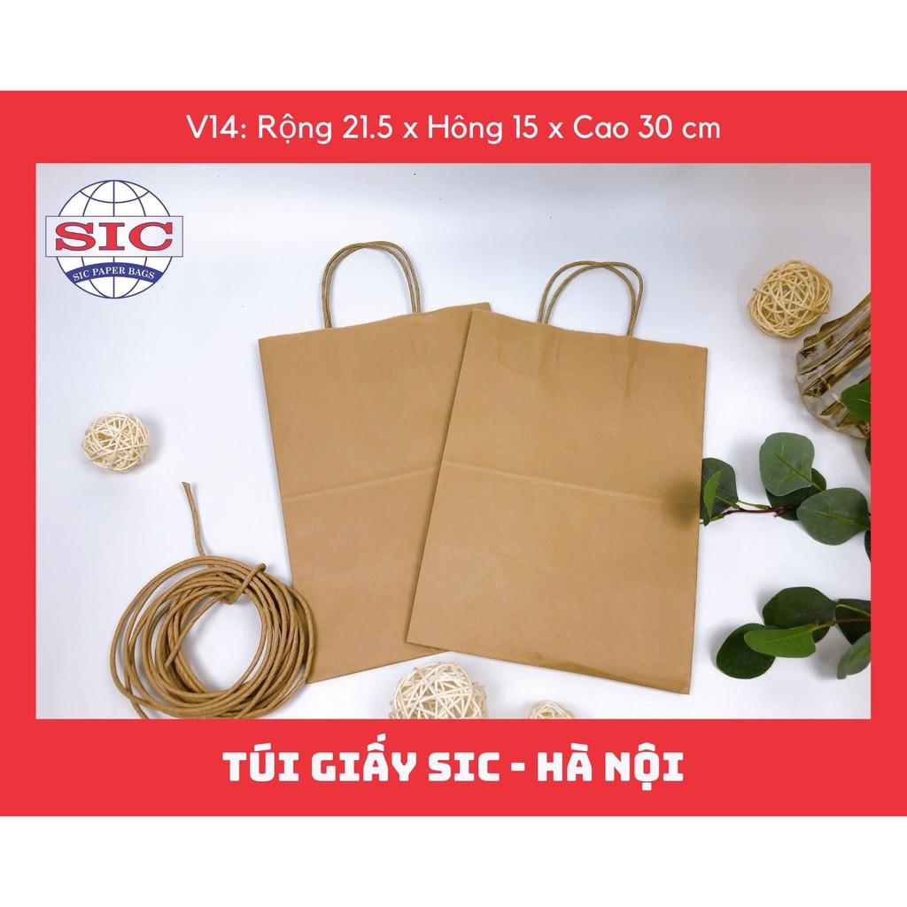 100 CHIẾC TÚI GIẤY KRAFT V14: 21.5x15x30 cm CÓ QUAI