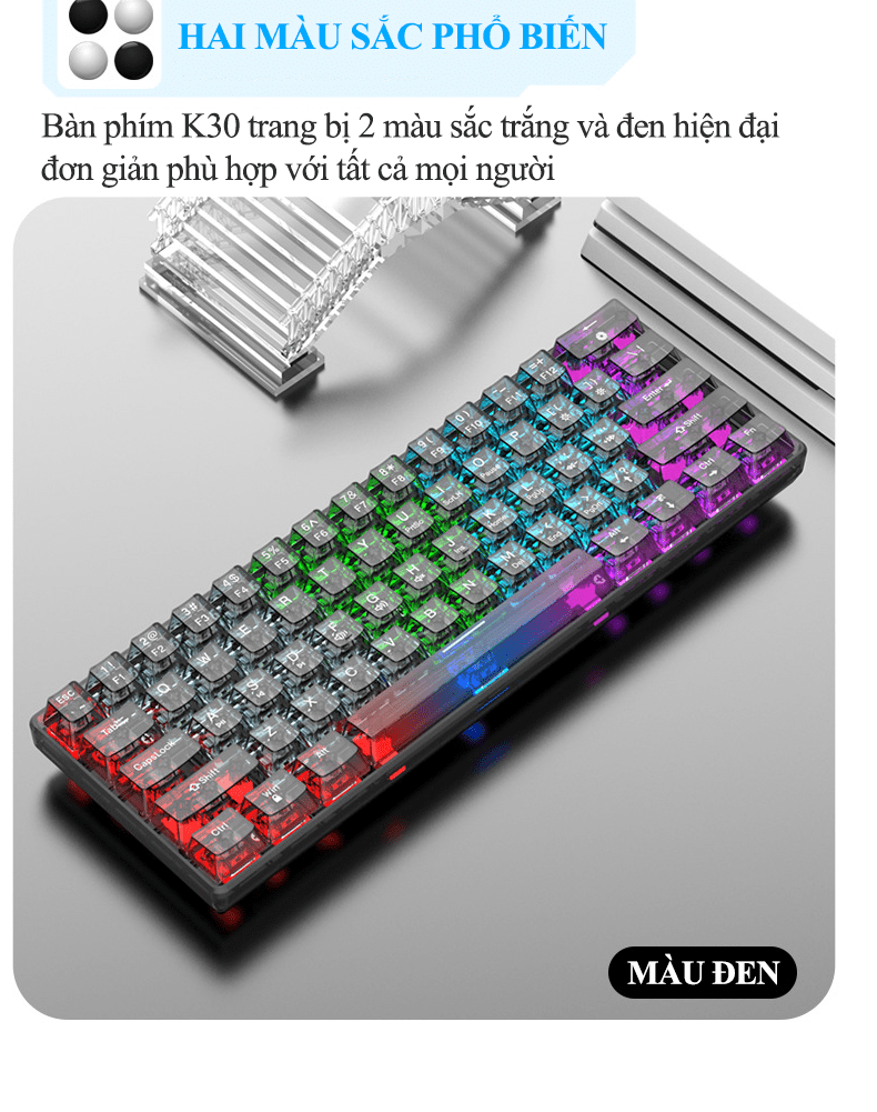 Bàn phím cơ CÓ DÂY chuyên game XUNFOX K30 thiết kế minisize 61 phím nhỏ gọn với vỏ ngoài trong suốt xuyên thấu đèn led cực đẹp - JL