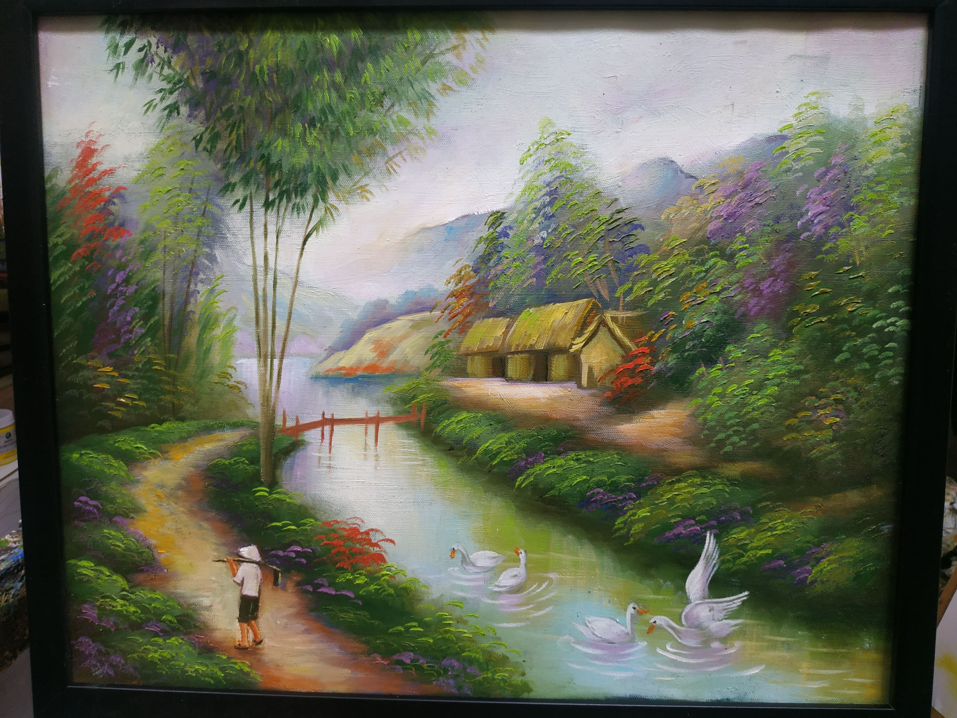 Tranh Sơn Dầu Vẽ Tay 100% - Chiều Làng 40x50cm