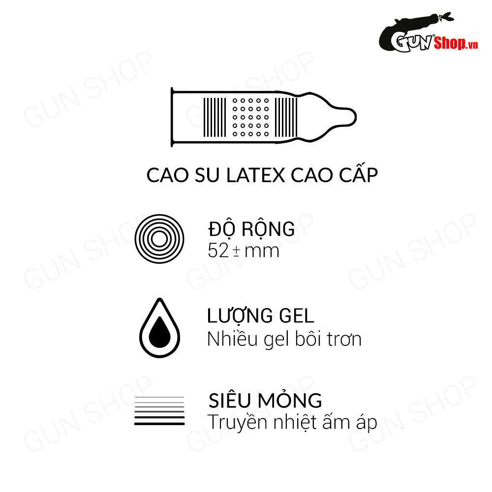 [Hộp 12 cái] Bao cao su SO 3 in 1 - Siêu mỏng, gân và điểm nổi kèm 1 chiếc BCS Gun Super Thin