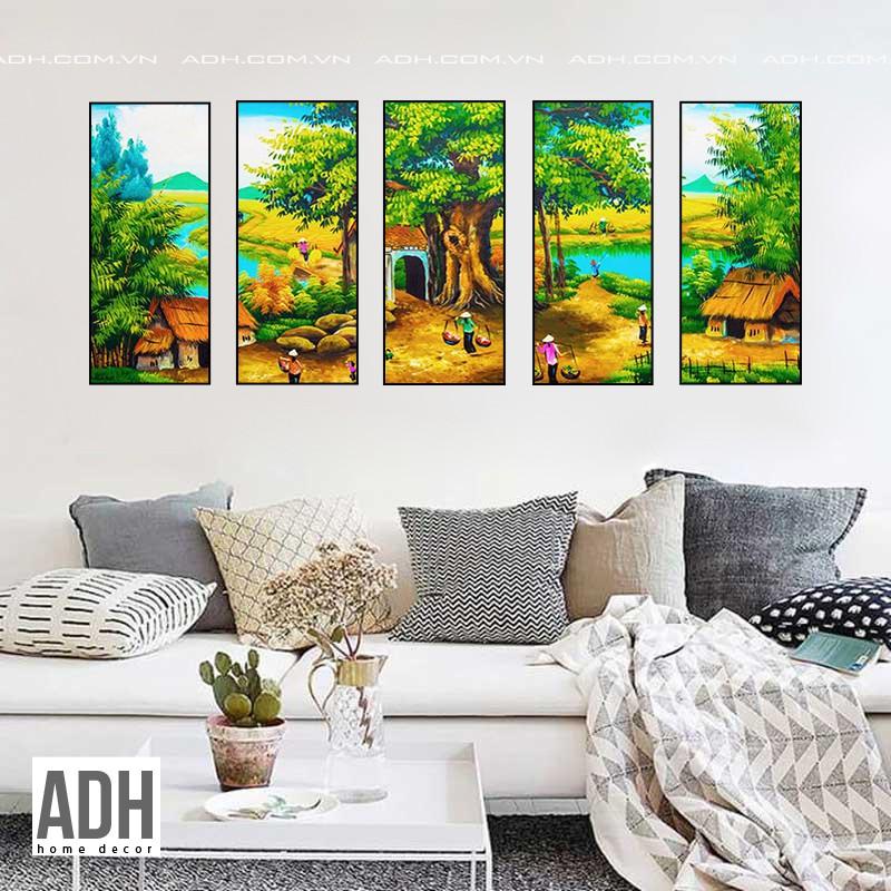 Tranh treo tường bộ 5 phong cảnh làng quê ADH191031