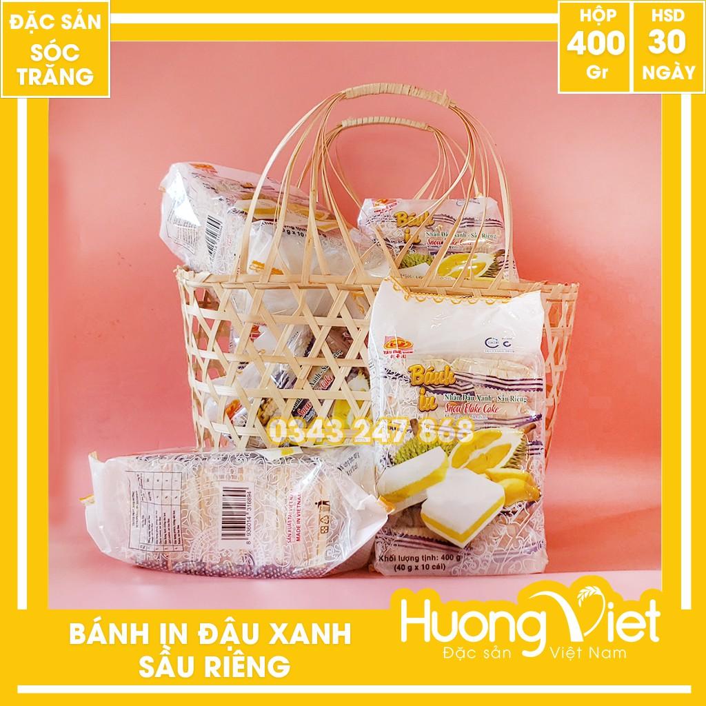 Đặc Sản Sóc Trăng - Bánh In Đậu Xanh Sầu Riêng Tân Huê Viên Túi 10 Bánh 400G, Đặc Sản Bánh In Sóc Trăng Nhân Đậu Xanh, Sầu Riêng