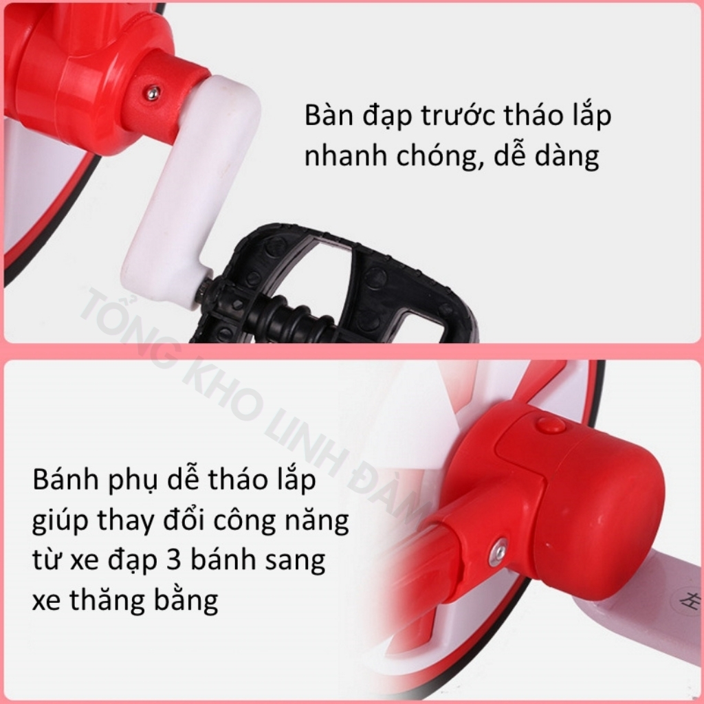 Xe đạp 3 bánh sport 3 in 1 cho bé 2 đến 5 tuổi - Xe chòi chân thăng bằng có bàn đạp, khung thép yên da –– DC036