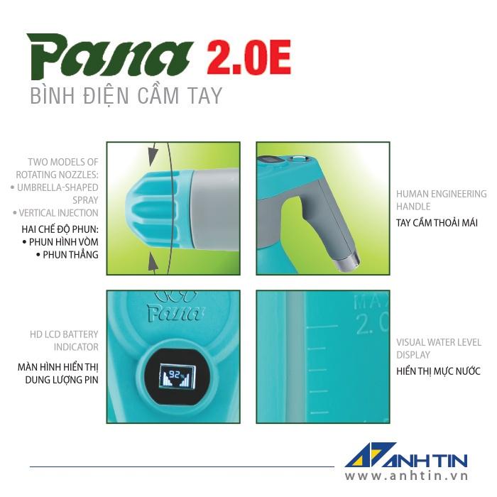 Bình phun thuốc trừ sâu điện cầm tay Pana 2.0E | 2 lít, thích hợp tưới cây, phun thuốc cho sân vườn