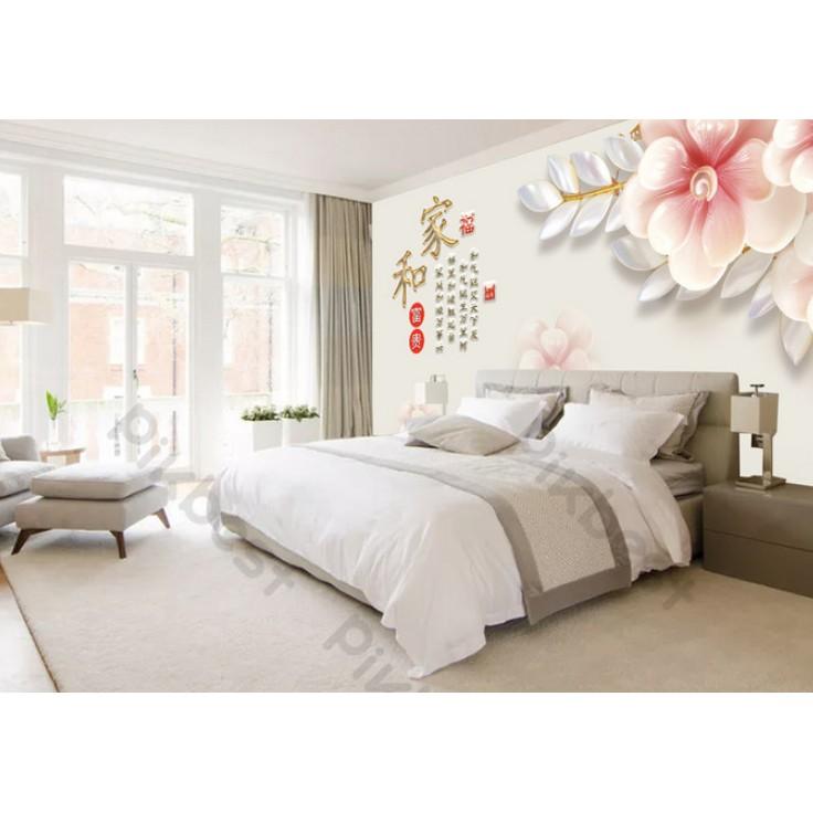Tranh dán tường 3d trang trí phòng khách hiện đại-uyên ương hạnh phúc và hoa ngọc lan MS1255325