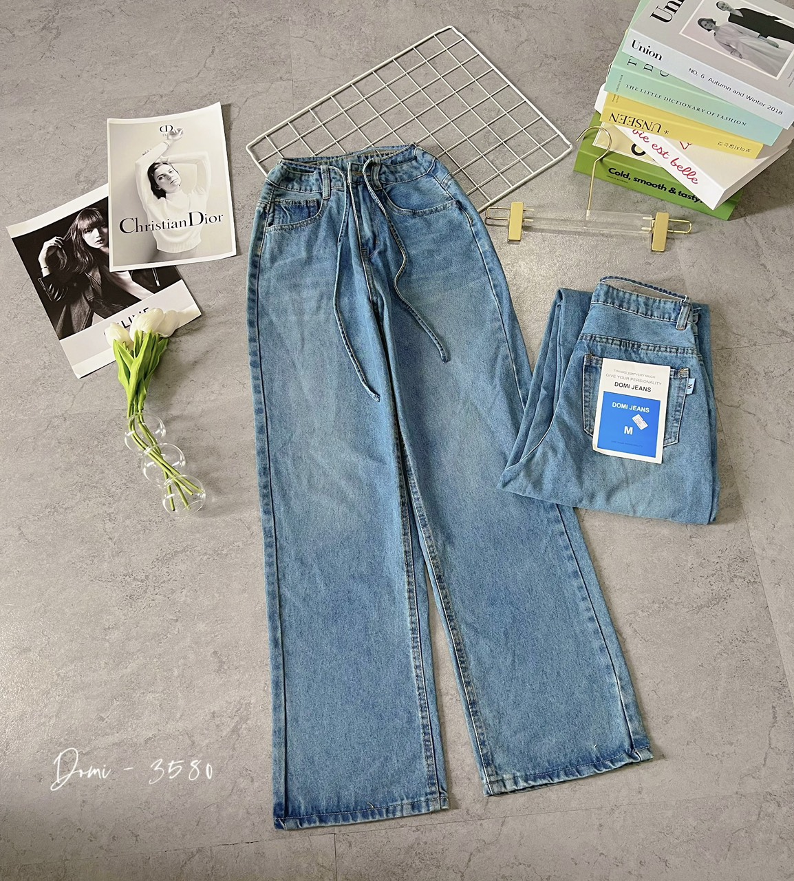 Quần baggy jean nữ ống rộng lưng cao cột dây , quần jean ống rộng kiểu dáng trẻ trung, form đẹp ulzzang nữ