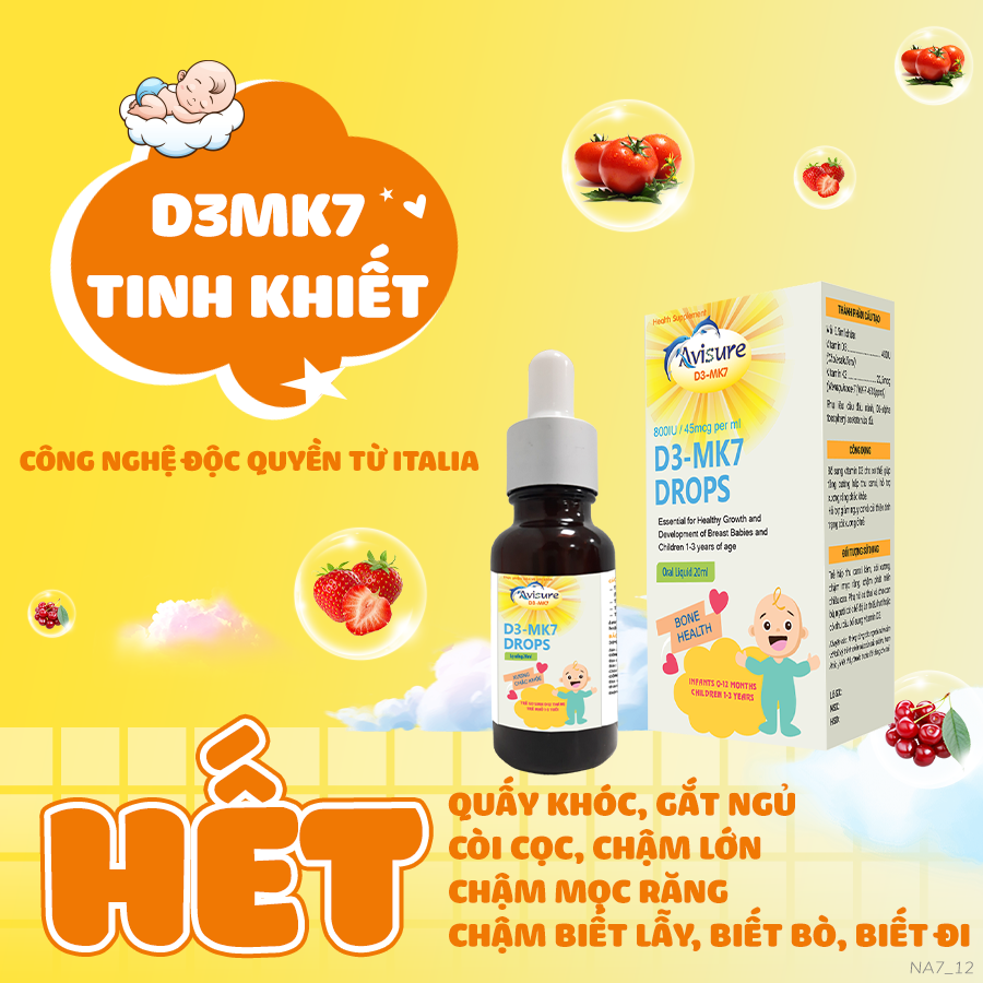 Combo Avisure D3MK7 và Avisure Safoli Drop bổ sung D3 tinh khiết và Sắt hữu cơ hỗ trợ tăng cân, tăng chiều cao cho bé