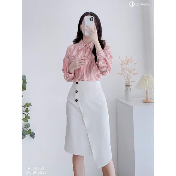 Chân Váy Chữ A đáp tà lệch đính cúc thời trang nữ