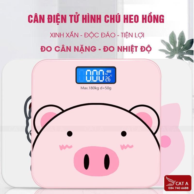 Cân Điện Tử, Cân Sức Khỏe Hình Heo Hồng Xinh Xắn, Trọng Lượng Tối Đa 200Kg - Bảo Hành 12 Tháng