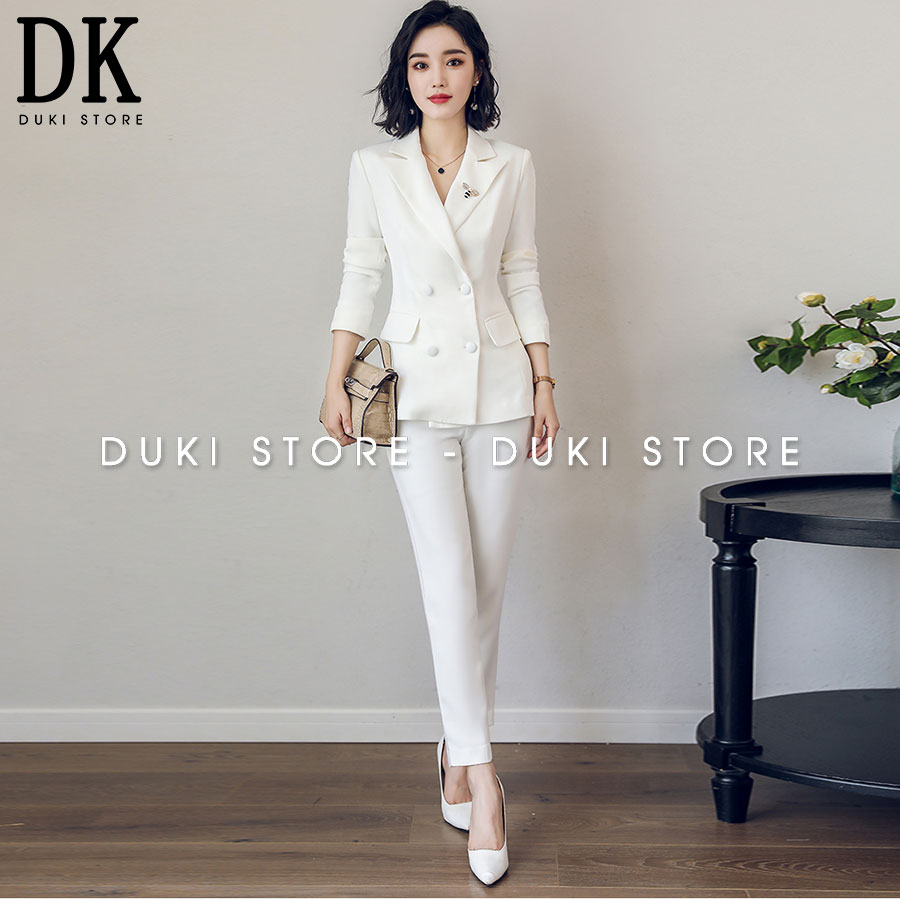 Bộ vest nữ, áo vest nữ Hàn Quốc màu trắng đẹp sang trọng DKX0008 - DUKI STORE