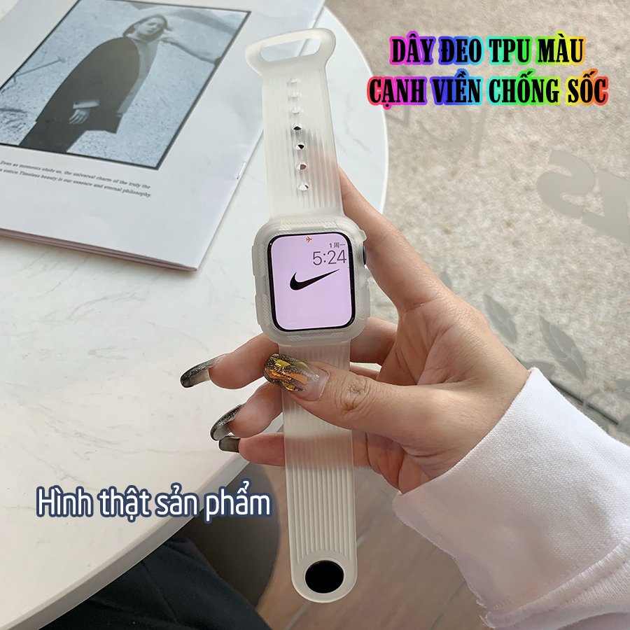 Dây Đeo liền ốp dành cho Apple Watch size 38/40/42/44mm TPU màu cạnh viền chống sốc - Trắng đục (tặng dán KCL theo size)