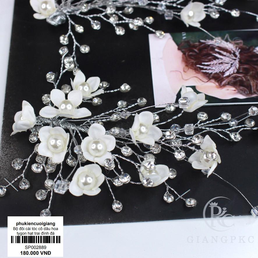 Bộ 2 cài tóc cô dâu mẫu hoa tygon đá tia Giangpck sp002889