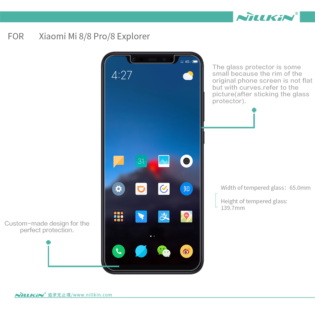 Miếng dán kính cường lực cho Xiaomi Mi 8 / Mi 8 Pro / Mi 8 Exploer hiệu Nillkin Amazing H (độ cứng 9H, mỏng 0.33mm, chống dầu, hạn chế vân tay) - hàng nhập khẩu