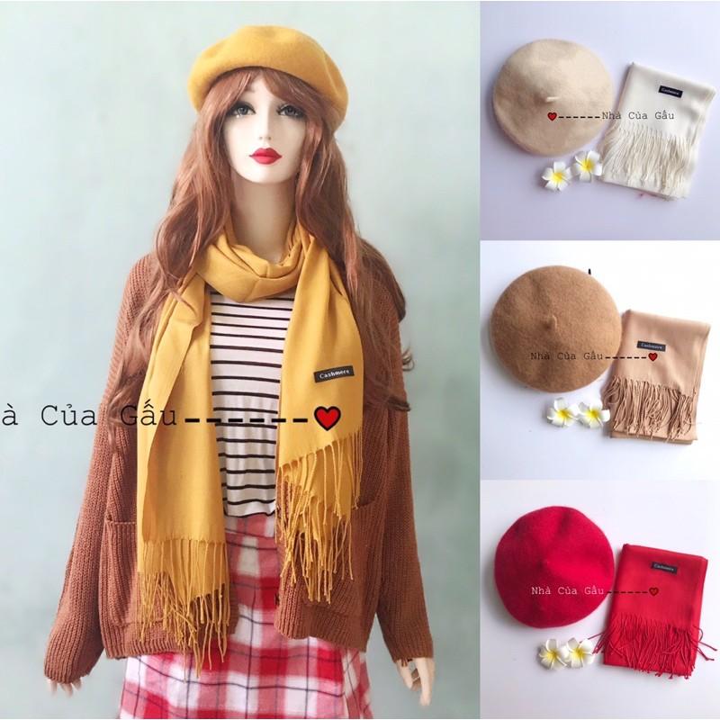 Combo mũ nồi dạ và khăn len cashmere loại 1