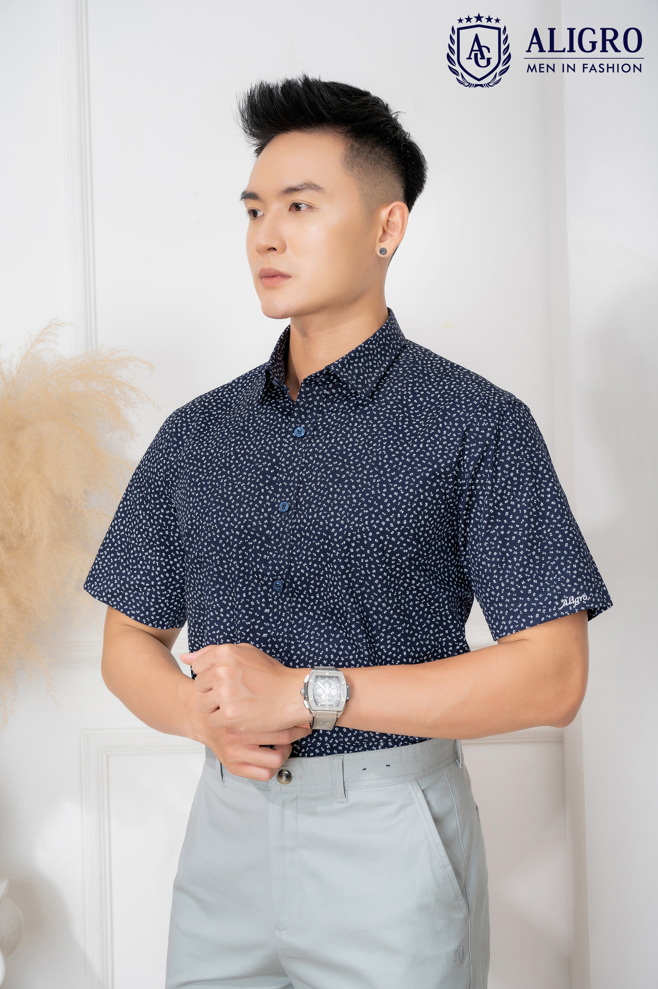 Áo sơ mi nam ngắn tay ALIGRO nhiều màu chất liệu cotton tự nhiên cao cấp, vạt bằng form custom trẻ trung ALGS-C66