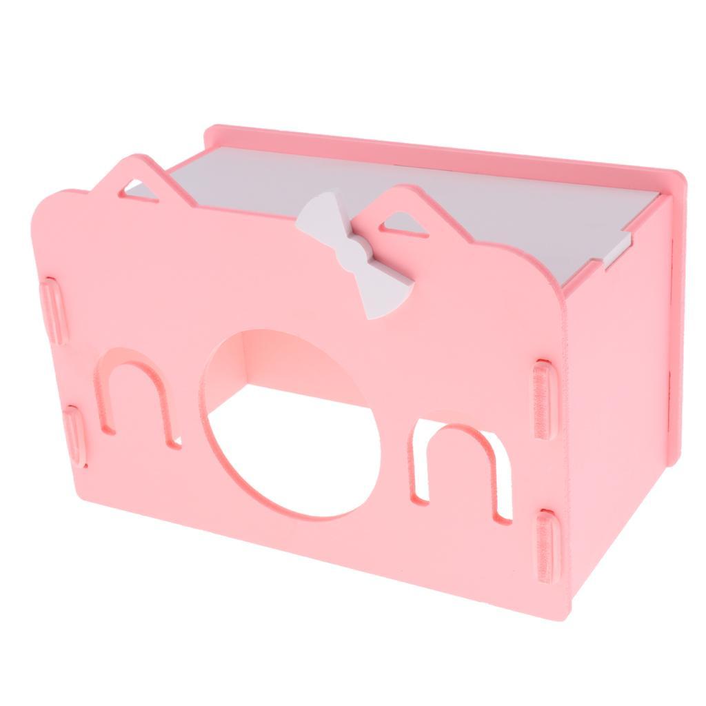 Small Animals Hamster Mice Mouse Wooden House Cute Toy Pet Supplies - Pink