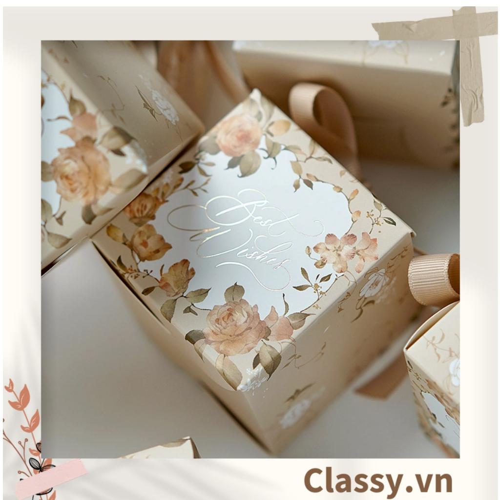 Hộp quà tặng tự gấp đính kèm ruy băng, đựng kẹo cưới, quà cảm ơn, màu đỏ thanh lịch Q1709