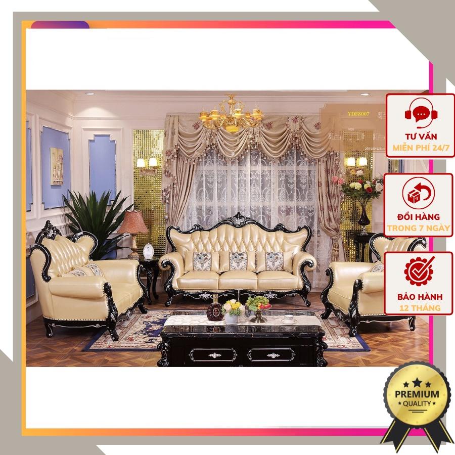 Sofa tân cổ điển hoàng gia cao cấp khung gỗ thịt phủ bóng bọc da bò Italy – sang trọng và đẳng cấp