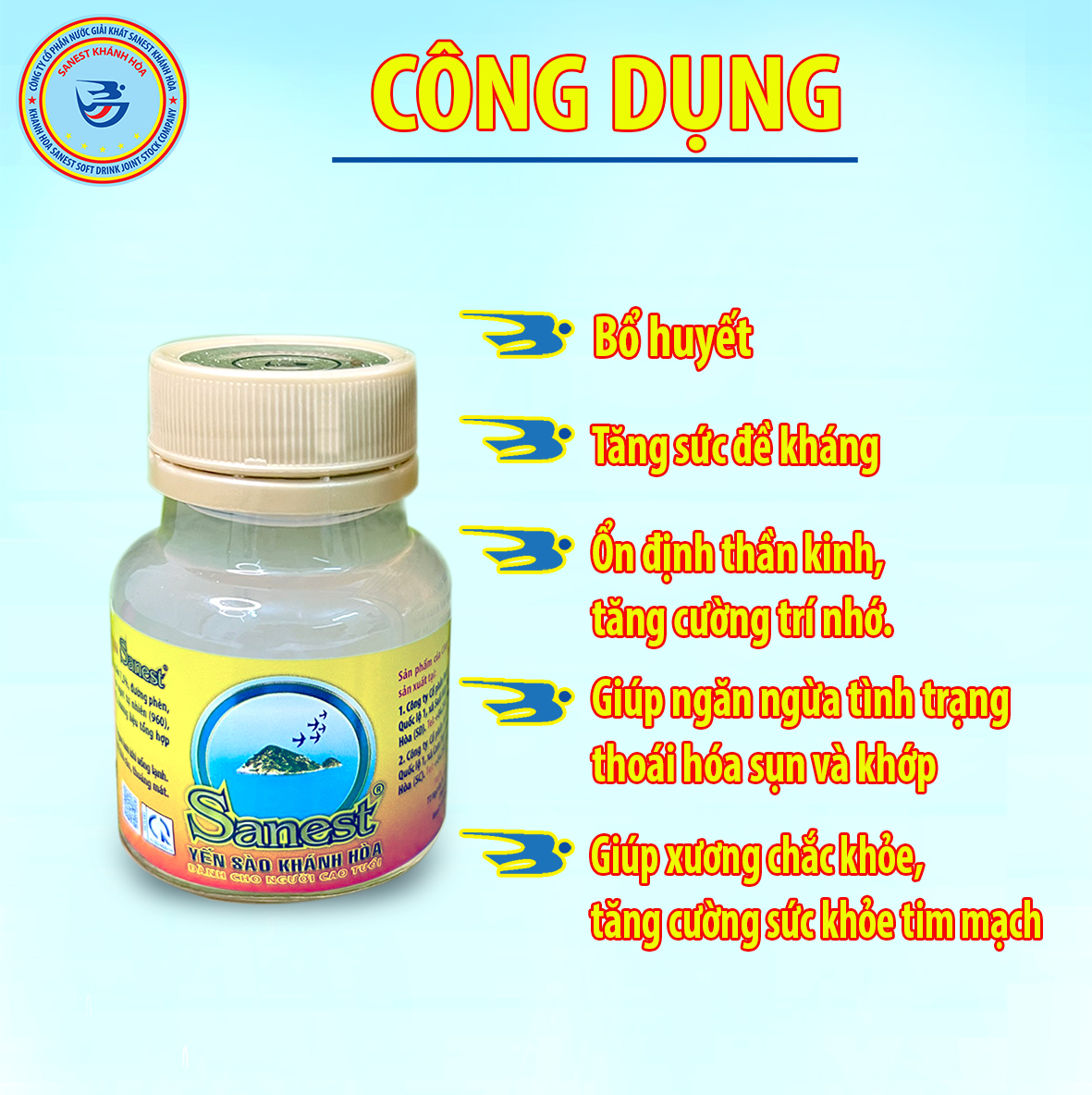 [Combo 5 lọ] Nước Yến sào Khánh Hòa Sanest dành cho người cao tuổi có đường đóng lọ 70 ml