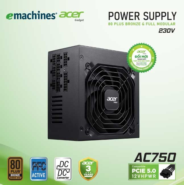 Nguồn Máy Tính Acer AC750 230V Bronze Full Modular PCI-E 5.0 – Hàng Chính Hãng