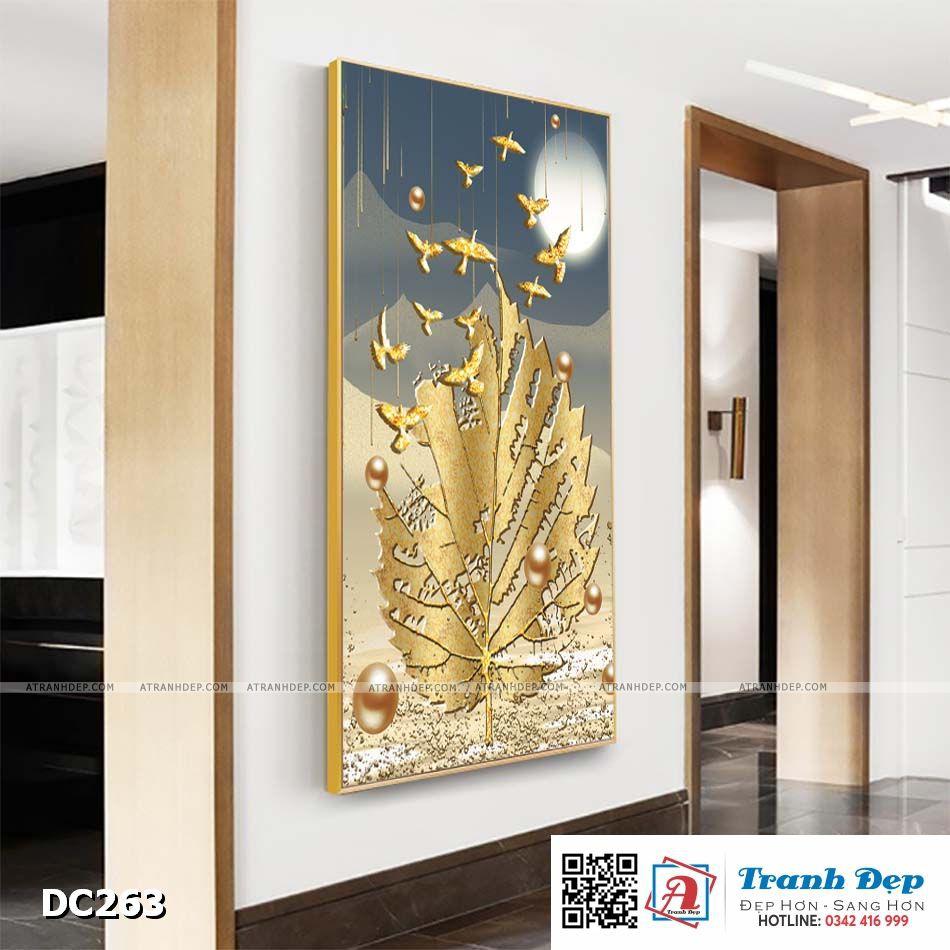 Tranh đơn canvas treo tường Decor Họa tiết lá vàng kim - DC263