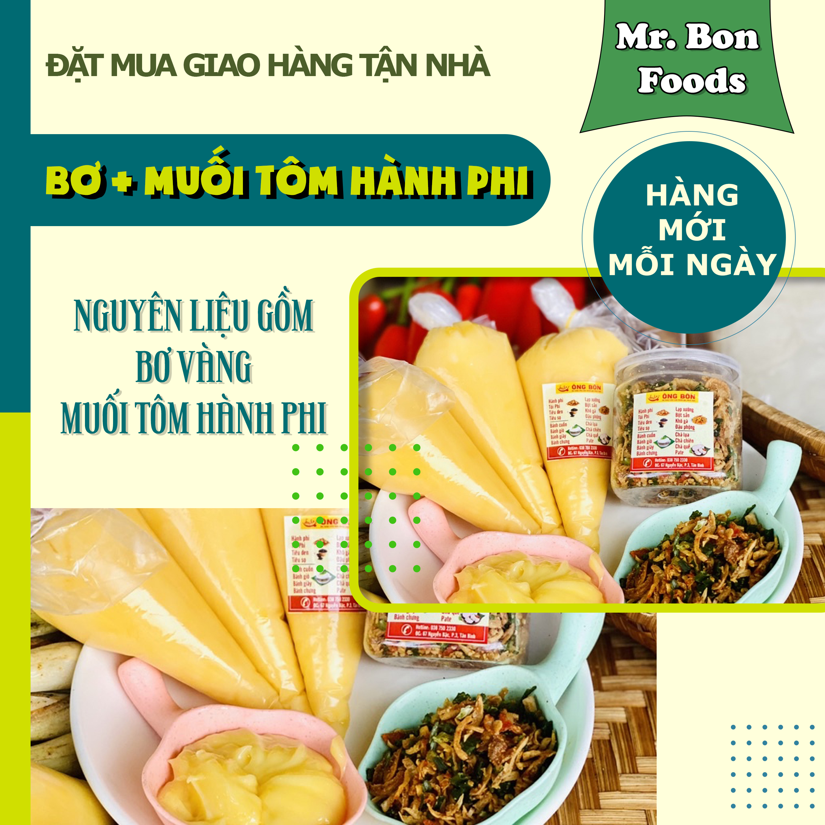 Combo Bơ Vàng Vs Muối Tôm Hành Phi - Tặng 70g Bánh Tráng Tôm Phơi Sương