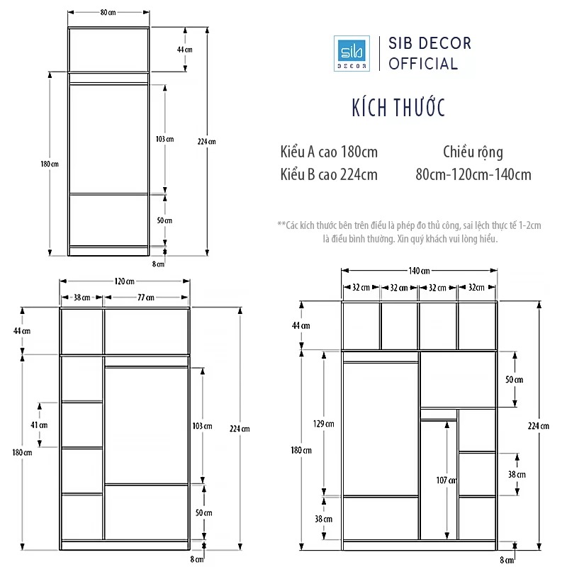 Tủ Quần Áo Phòng Ngủ Đơn Giản SIB Decor Màu Trắng Phối Vân Gỗ Sồi