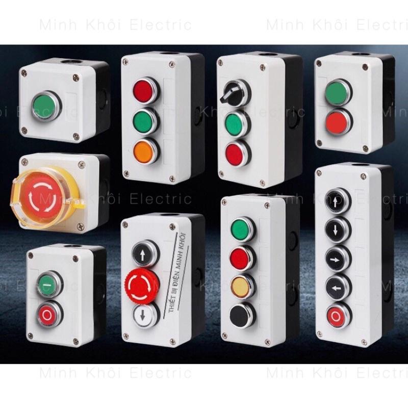 Hộp Nút Nhấn Lỗ Nhựa Phi 22 Cao Cấp, hộp điều khiển nút ấn, công tắc