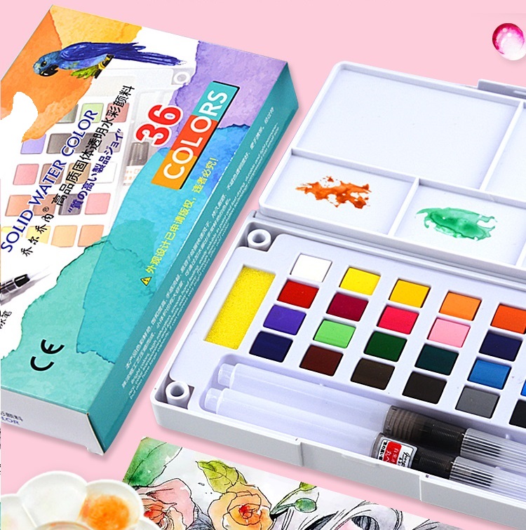 Màu nước dạng nén cao cấp G3600A set 36 màu solid watercolor đi kèm 2 cây cọ nước dành cho vẽ tranh