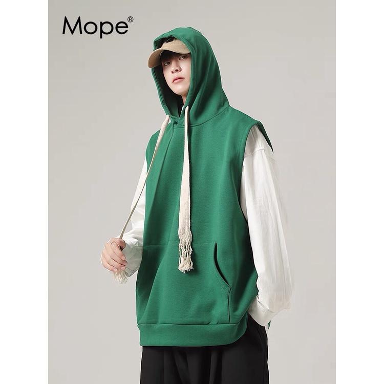 Áo Hoodie form rộng trơn sát nách có mũ trùm đầu phối dây dài Áo HOODIE cổ tròn khồng tay nam nữ đều mặc mùa thu đông