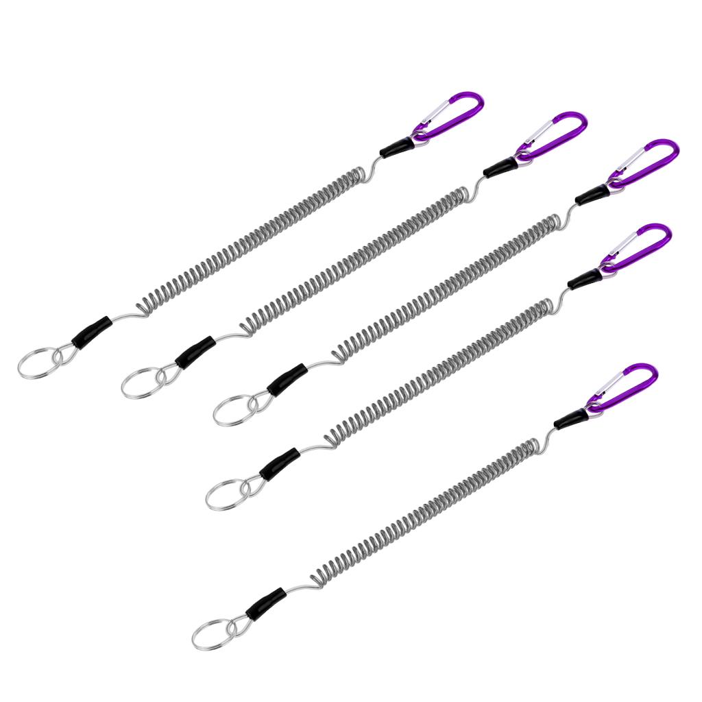 Retractable Fishing Lanyards Safety Ropes Coiled Tether Cords 5pcs Purple