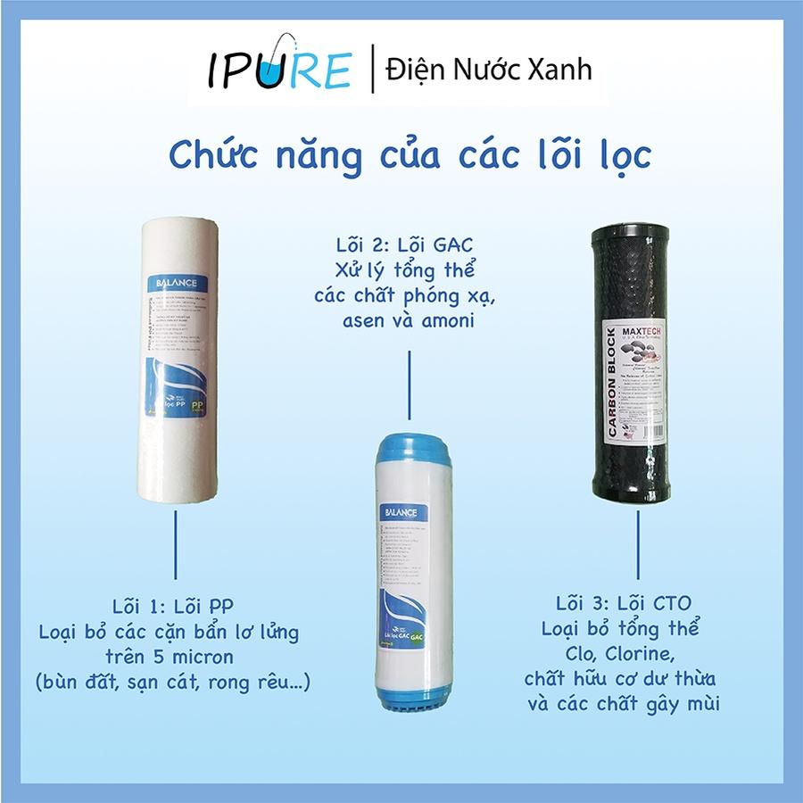 Bộ Lọc Nước Sinh Hoạt Đầu Nguồn 3 Cấp DNX IPURE 10 inch Răng Trong Phi 13 (Có Kèm Phụ Kiện và Quà Tặng