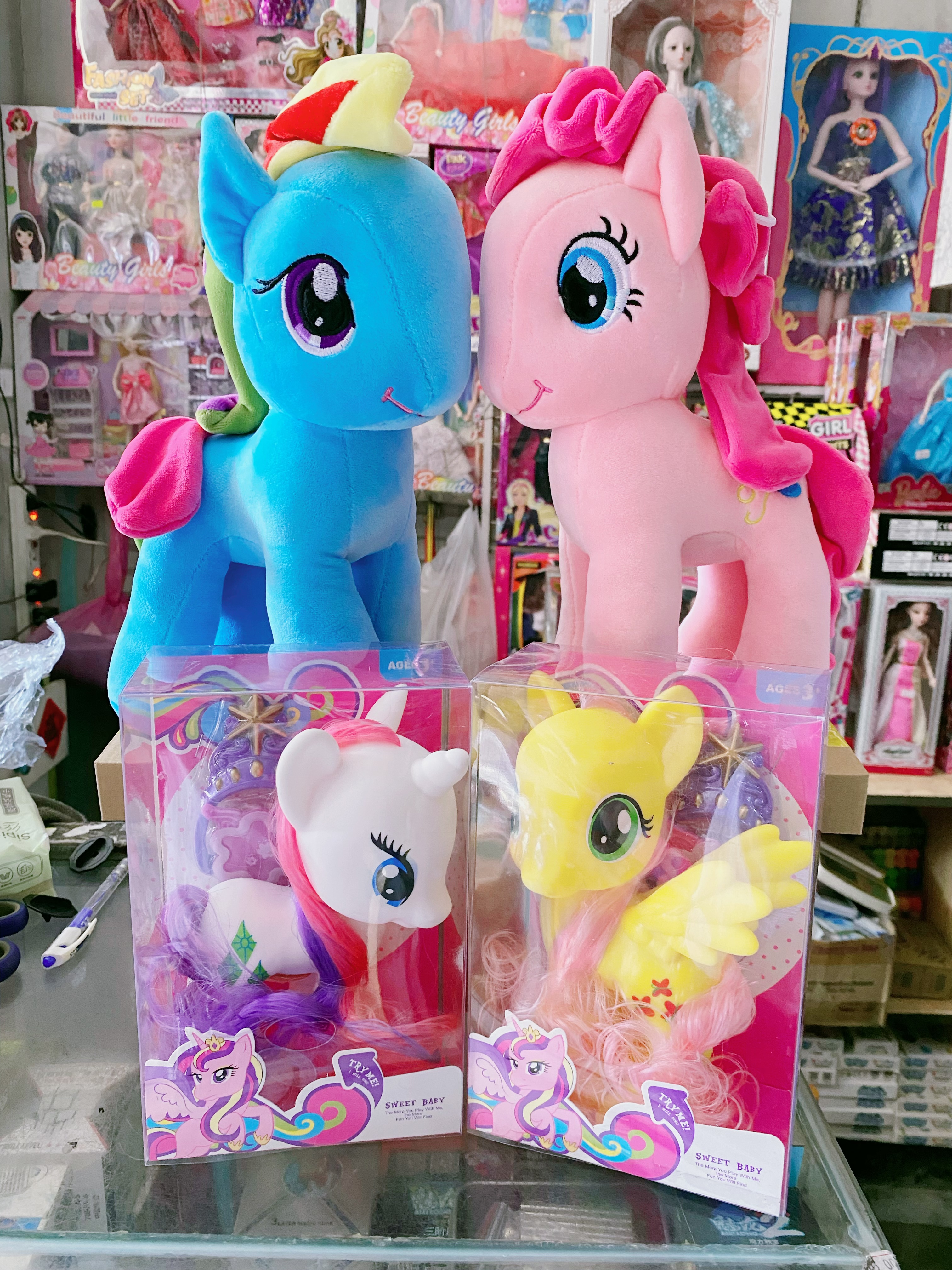 Combo 4 con ngựa pony - 2 con thú bông và 2 mô hình có đèn và tiếng