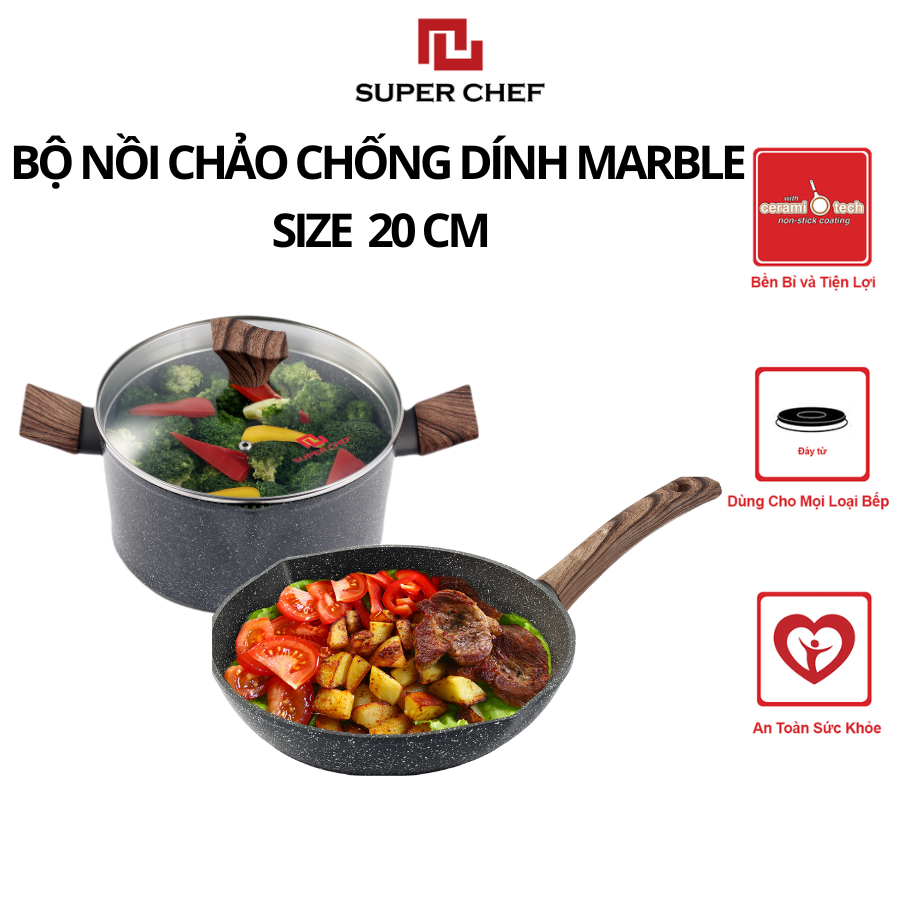 Bộ nồi chảo chống dính Marble Super Chef Tiện Lợi, Bền Bỉ NCM20