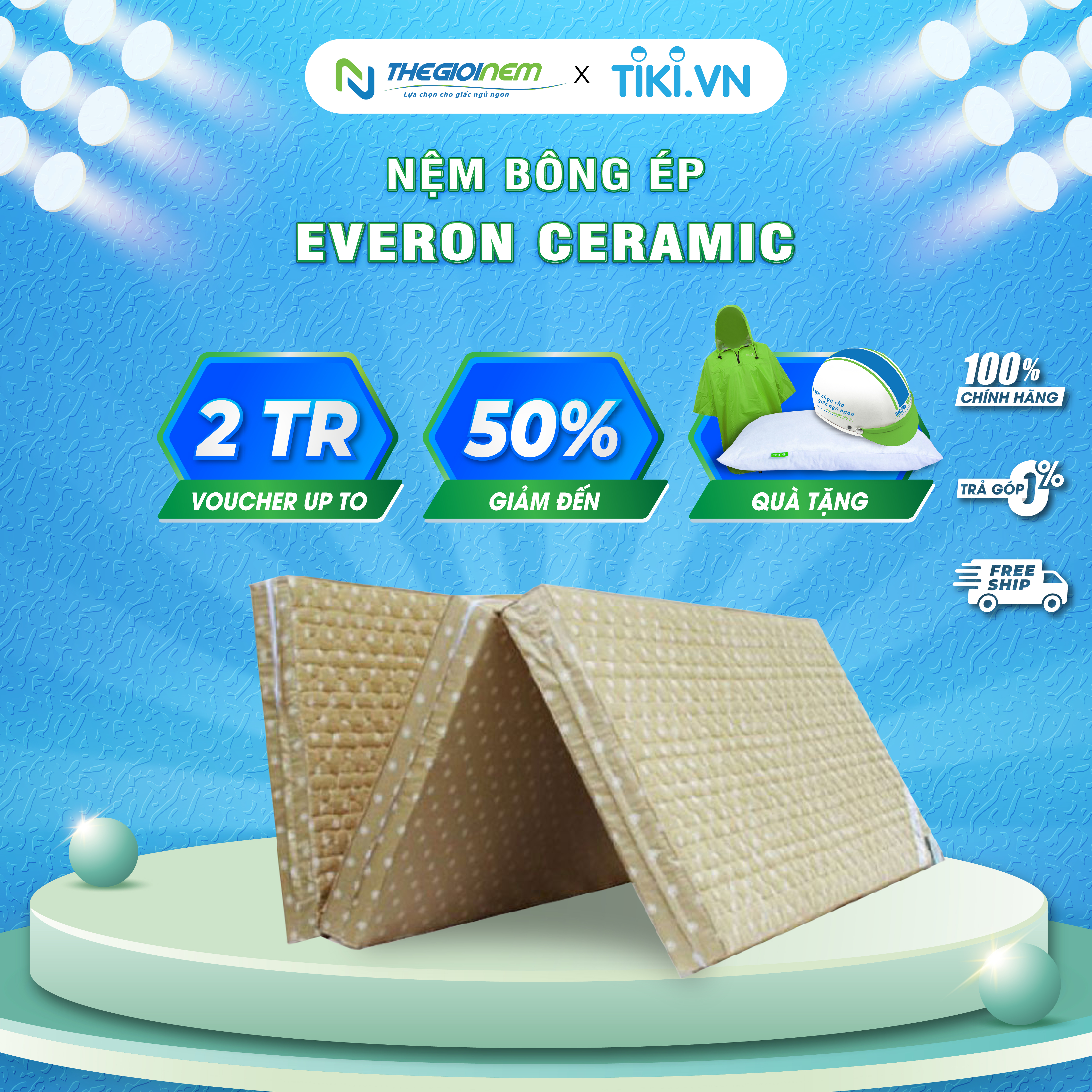 Nệm Bông Ép Gấp 3 Everon Ceramic  có chần gòn 