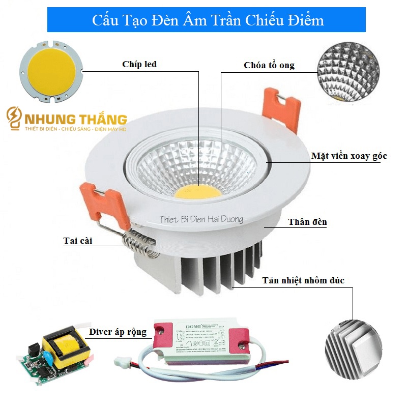 Đèn Led Âm Trần Chiếu Điểm 3W-5W-7W ( Phi 76 / 90mm) DL-603 - Chip Led Cob Siêu Sáng - Thay Đổi Góc Chiếu