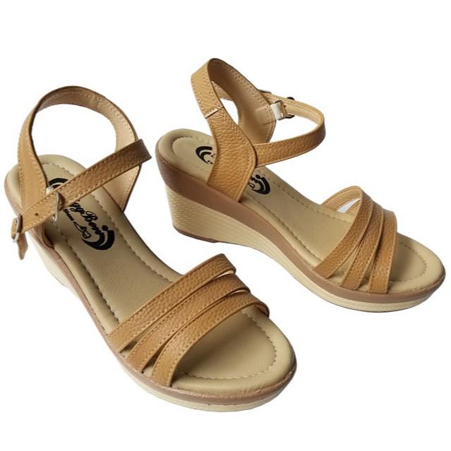 Giày sandal đế xuồng da bò thời trang cao 7 phân HKT35