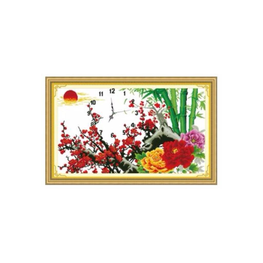 DLH-222827- Tranh thêu đồng hồ hoa mai