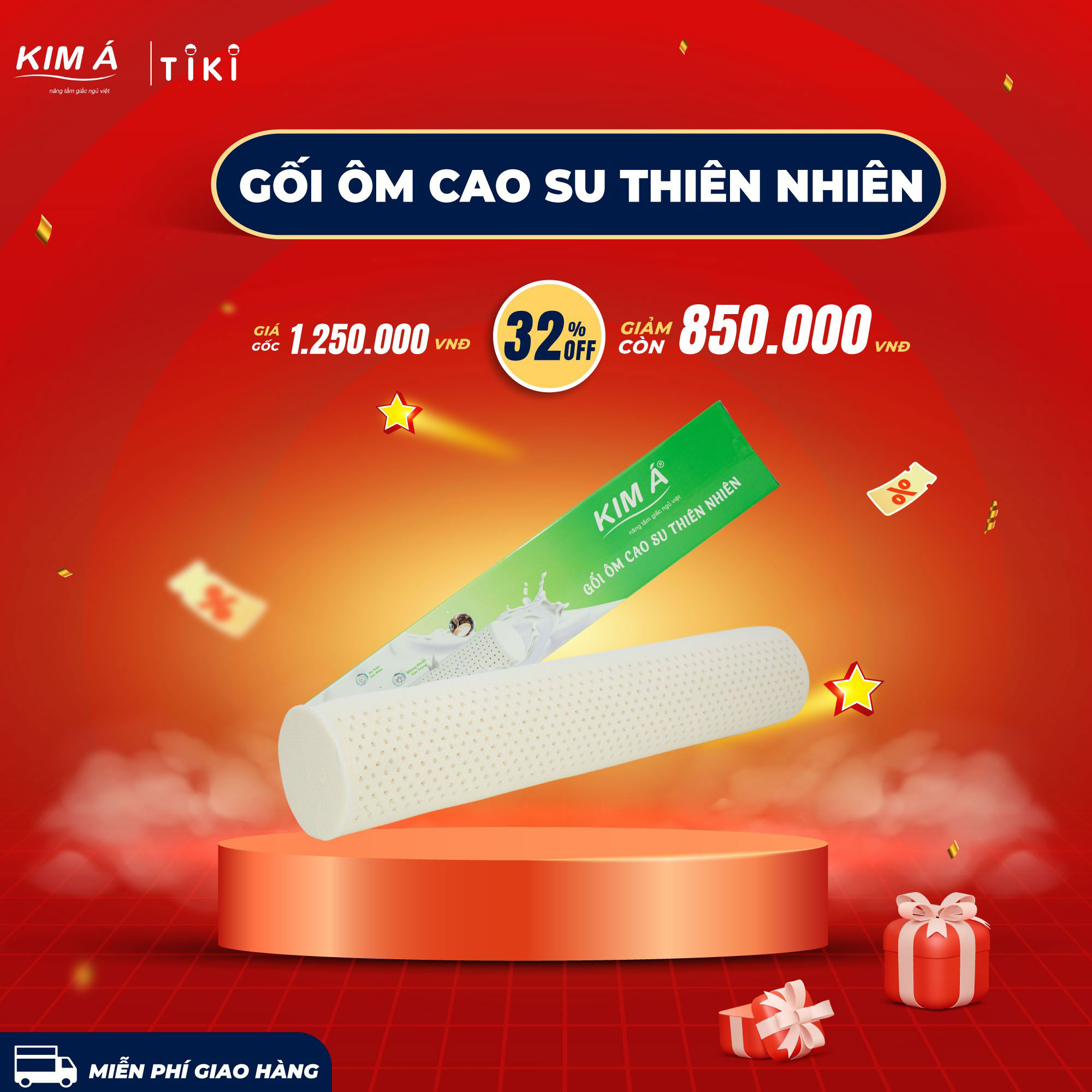 Gối Ôm Cao Su Thiên Nhiên Kim Á 100% Cao Su Thiên Nhiên Cao Cấp, Bền Bỉ, Êm Ái Vượt Trội, Bảo Hành Chính Hãng