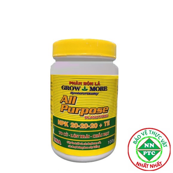 Phân bón lá GrowMore 20-20-20+TE All Purpose 100gr To Củ - Lớn Trái - Chắc Hạt