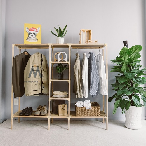 Tủ Treo Quần Áo Minhlongwood M17 - Kệ Gỗ Giá Treo Quần Áo Thông Minh - Nội Thất Phòng Ngủ - Màu Sắc Tự Nhiên