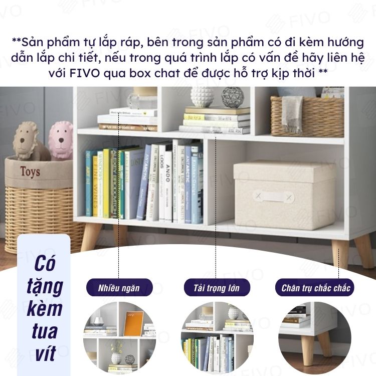 Kệ Đựng Sách Gỗ MDF FIVO FB60 (120 x 24 x 107cm) Nhiều Ngăn (Có Kèm Tấm Lưng) - Hàng Chính Hãng