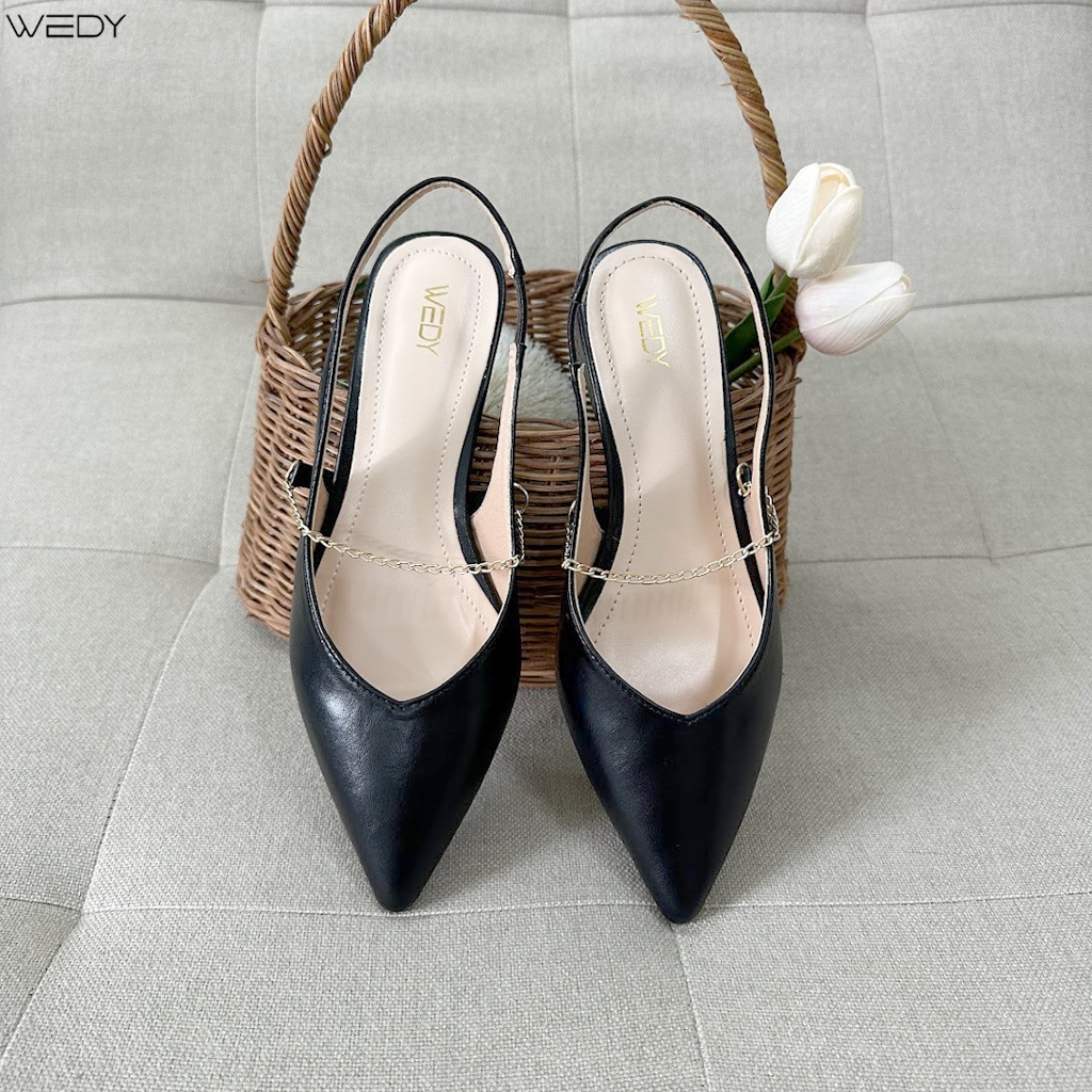 [HÌNH THẬT]Giày Cao Gót Dáng Slingback Mũi Nhọn Gót Vuông 3 Phân, Giày Bệt Hở Gót Tiểu Thư Sang Trọng WD2319