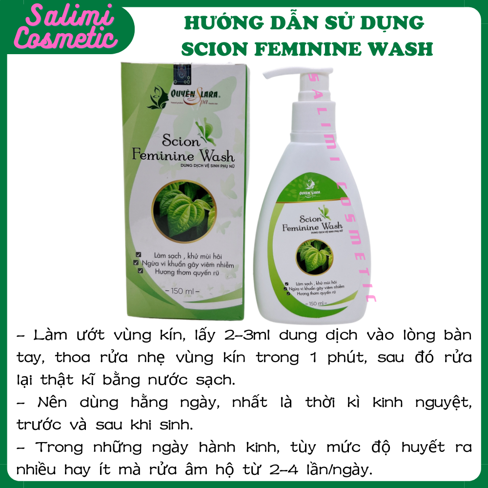 Dung Dịch Vệ Sinh Phụ Nữ SCION FEMININE WASH Quyên Lara - Làm Hồng Hết Ngứa, Khử Mùi Hôi, Ngừa Vi Khuẩn Gây Viêm Nhiễm, An Toàn Tuyệt Đối Cả Bà Bầu Sau Sinh | Dung Tích 150ml - HÀNG CHÍNH HÃNG